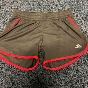 Adidas Women's Athletic Shorts in Brown with Red Accents